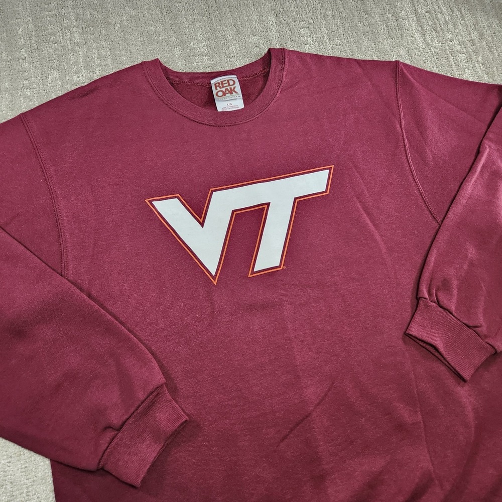 Vintage Virginia‎ Tech Hokies Sweatshirt Men Large Red Oak Fleece Crew Neck NCAA